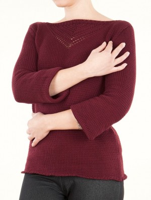 Toonzshop Endariadef Open Work Boat Neck Knit Sweater Pullover Damen Wine | 6781COVTY