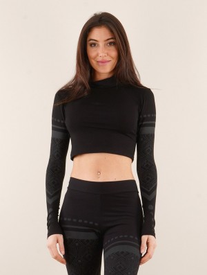 Toonzshop Enea Floral Circuit Long Sleeved Crop Top Oberteile Damen Schwarz | 0675DPFAY