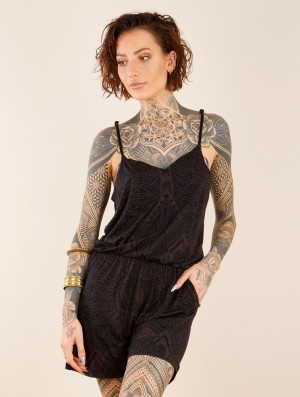 Toonzshop Enetari Printed Strappy Playsuit Playsuit Damen Schwarz | 7418HCSLW