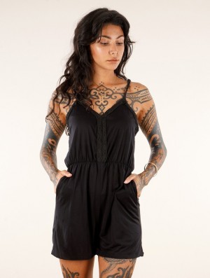 Toonzshop Enetari Strappy Playsuit With Crochet Details Jumpsuit Damen Schwarz | 7524DIYAQ