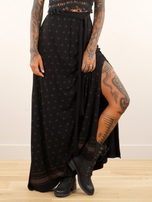 Toonzshop Eressea Umbas Printed Long Skirt Rock Damen Schwarz | 4673PHGNU