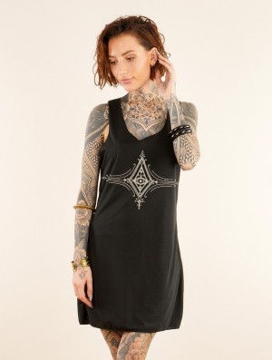 Toonzshop Freyliss Printed Sleeveless Short Dress Kleid Damen Schwarz Gold | 5201CLVUH