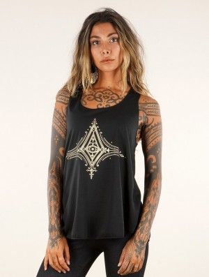 Toonzshop Freyliss Printed Tank Top Tanktop Damen Schwarz Gold | 6271QRACH