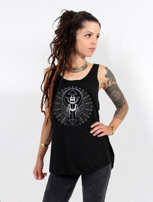 Toonzshop Geometric Scarab Printed Tank Top Tanktop Damen Schwarz Silber | 9748CSLEQ