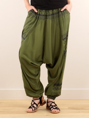 Toonzshop Ginie Aztec Light Harem Pants Hose Damen Khaki Schwarz | 7089DBWUV
