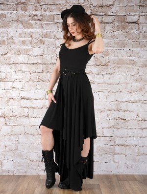 Toonzshop Gypse Asymmetric Flared Long Dress Kleid Damen Schwarz | 5169WAIPC