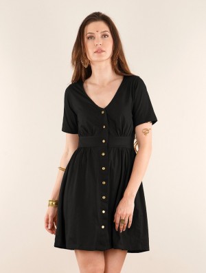 Toonzshop Heldaria Short Sleeve Buttoned Dress Kleid Damen Schwarz | 5321YJEOB