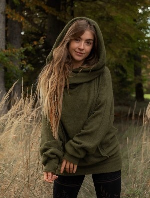 Toonzshop Helixx Retractable Hooded Long Sweater Pullover Damen Grün | 4905ROACQ