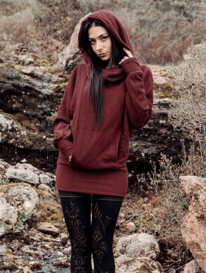 Toonzshop Helixx Retractable Hooded Long Sweater Pullover Damen Wine | 1038YLRZU