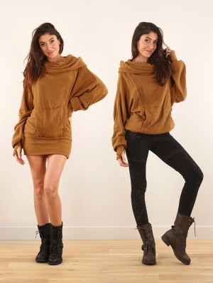 Toonzshop Helixx Retractable Hooded Long Sweater Pullover Damen Rusty | 0248OVQYN