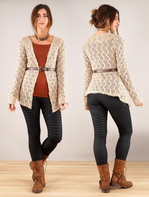 Toonzshop Idrïss Crochet Cardigan Strickjacke Damen Beige | 4952LICTA