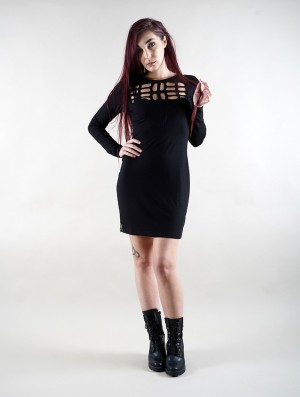 Toonzshop Irian Jaya Long Sleeve Dress Kleid Damen Schwarz | 4689OQUWH