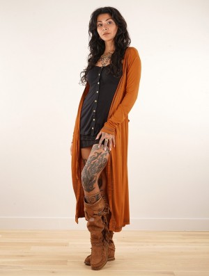 Toonzshop Irwaen Indie 2in1 Cardigan/Long Sleeve Midi Dress Kleid Damen Rusty | 1062PZBLW