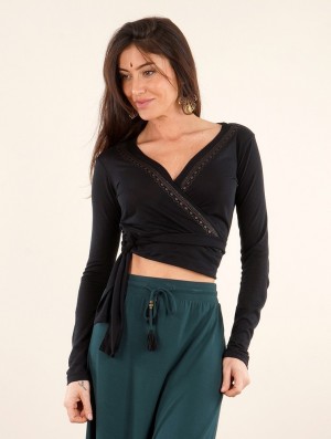 Toonzshop Irwaen Indie Long Sleeved Crop Top Oberteile Damen Schwarz | 5306JNVDK