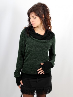 Toonzshop Janjira Pullover Pullover Damen Grün Schwarz | 2673OFKEC