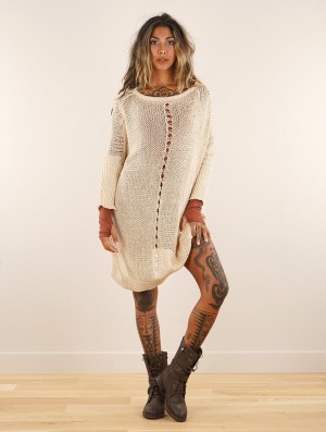 Toonzshop Jaring Open-weave Tunic Dress Kleid Damen Beige | 4506FCDQH