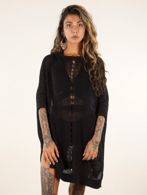Toonzshop Jaring Open-weave Tunic Dress Kleid Damen Schwarz | 6503QLXJD