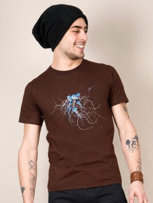 Toonzshop Jellyfish Printed Short Sleeve T-shirt T-Shirt Herren Braun | 8217DZFCV