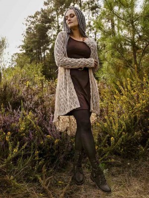 Toonzshop Kalyäa Crochet Cardigan Strickjacke Damen Beige | 8246UIKXP