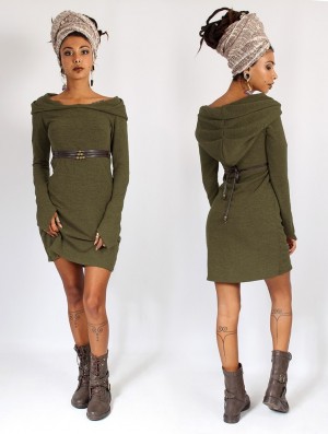 Toonzshop Karmäa Hooded Sweater Dress Kleid Damen Grün | 2478JLFXW