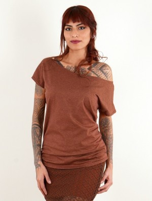 Toonzshop Kayäazü Boat Neck Loose T-shirt T-Shirt Damen Mottled sienna | 5024AVMOF