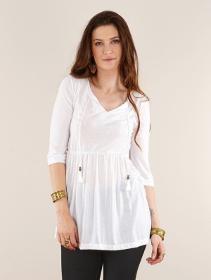 Toonzshop Kwindi 3/4 Sleeve Tunic Oberteile Damen Weiß | 4138JTRXY