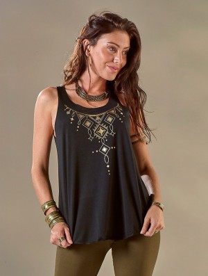 Toonzshop Kyaani Printed Tank Top Tanktop Damen Schwarz Gold | 5369OYPZA