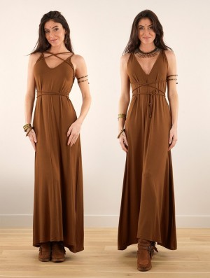 Toonzshop Lazüli Loose And Reversible Strappy Long Dress Kleid Damen Caramel | 0975RBTLH