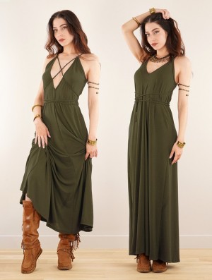Toonzshop Lazüli Loose And Reversible Strappy Long Dress Kleid Damen Khaki | 2384JFCGD