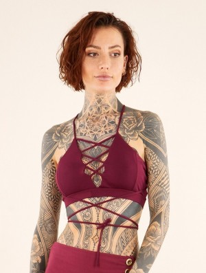 Toonzshop Lofi Strappy Crop Top Bra With Lace-up Corset Neckline BHs Damen Wine | 1894YPETF