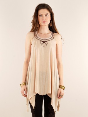 Toonzshop Lotus Luinil Printed Flared Tank Tunic Oberteile Damen Beige | 2689CLTUS