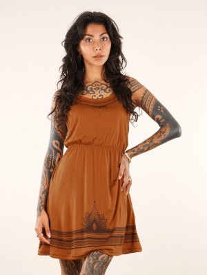 Toonzshop Lotus Oromë Printed Strappy Short Dress Kleid Damen Rusty | 9625SMRIG