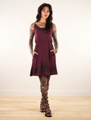 Toonzshop Lotus Oromë Printed Strappy Short Dress Kleid Damen Wine | 4159CSKZG
