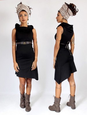 Toonzshop Louve Short Asymmetrical Dress With Big Collar Kleid Damen Schwarz | 7184PYEBH