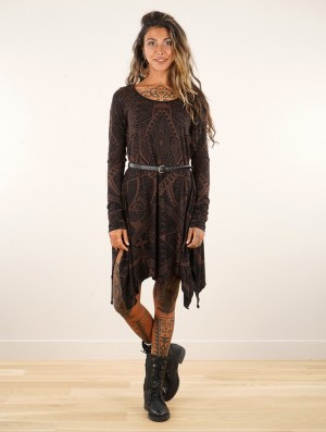 Toonzshop Luinil Africa Long Sleeve Printed Flared Dress Kleid Damen Schwarz | 8647MLXRB