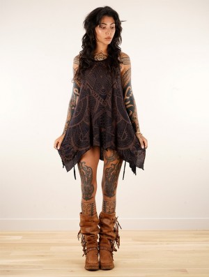 Toonzshop Luinil Africa Printed Flared Tank Tunic Oberteile Damen Schwarz Kupfer | 8523ACKID