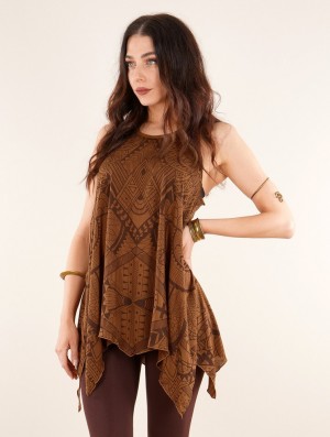 Toonzshop Luinil Africa Printed Flared Tank Tunic Oberteile Damen Caramel | 1536VEXCD