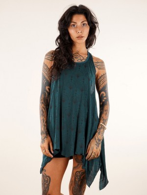 Toonzshop Luinil Peafowl Printed Flared Tank Tunic Oberteile Damen Blau | 3820VEKJT