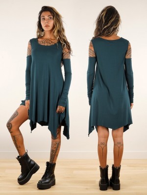 Toonzshop Luinila Short Dress With Detachable Sleeves Kleid Damen Teal | 4150BRYFT