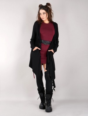Toonzshop Lupulia Long Cardigan Strickjacke Damen Schwarz | 4607DWHXQ