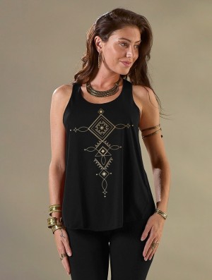 Toonzshop Luunja Printed Tank Top Tanktop Damen Schwarz Gold | 0271RGUKF