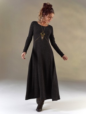 Toonzshop Melisandre Crochet Long Sleeve Long Sweater Dress Kleid Damen Schwarz | 7852WXOQL