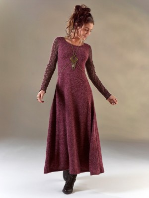 Toonzshop Melisandre Crochet Long Sleeve Long Sweater Dress Kleid Damen Wine | 0983NLTJK