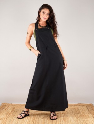 Toonzshop Milhana Dungaree Long Dress Kleid Damen Schwarz | 2314MOJWS