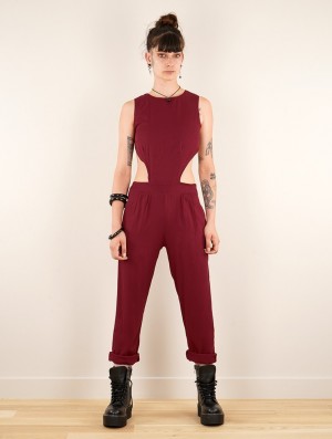 Toonzshop Minyar Bare Back Strappy Jumpsuit Jumpsuit Damen Wine | 4690ROWPA