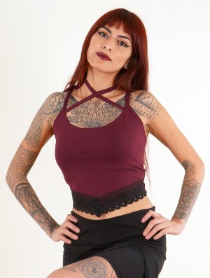 Toonzshop Moön Sleeveless Crop Top Oberteile Damen Wine | 2417HBKCU