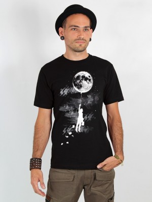 Toonzshop Moon Balloon Printed Short Sleeve T-shirt T-Shirt Herren Schwarz | 0124BGRKC