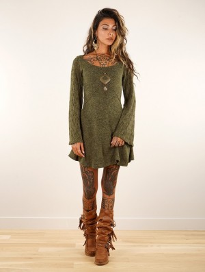 Toonzshop Müse Crochet Sleeve Skater Dress Kleid Damen Grün | 0172UWMJV