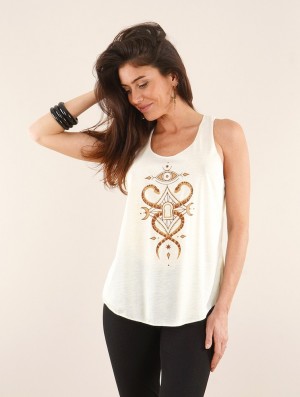 Toonzshop Naakini Printed Tank Top Tanktop Damen Weiß Braun | 5036ENQFS