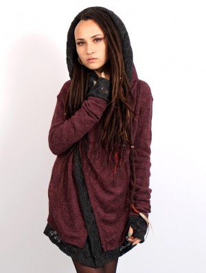 Toonzshop Namkha Nitya Crochet Cardigan Strickjacke Damen Wine | 4076IWSLH